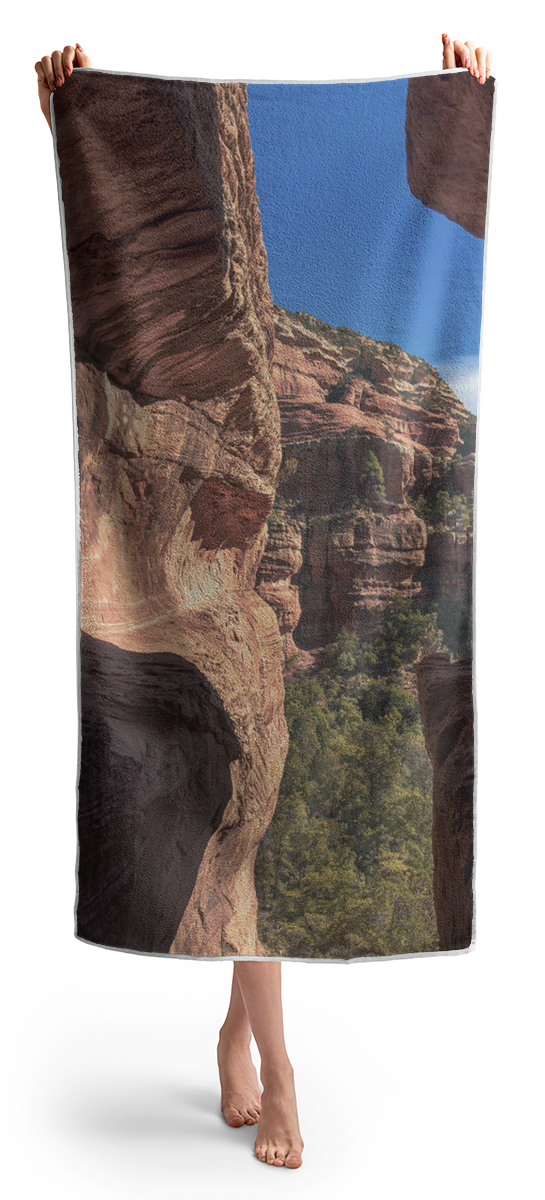 Canyon View Framed By Rocky Cliffs Beach Towel