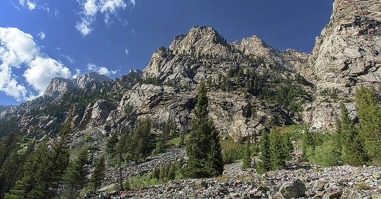 Nature Wall Art featuring the photograph Majestic Mountain Peaks Under Blue Sky In Cascade Canyon by Brandon Wichmann