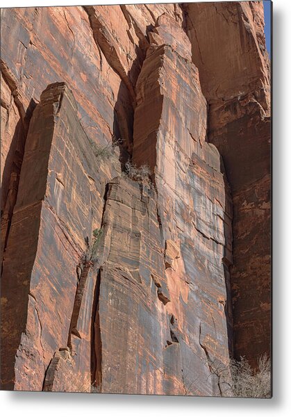 Towering Desert Sandstone Cliffs In Zion National Park Metal Print