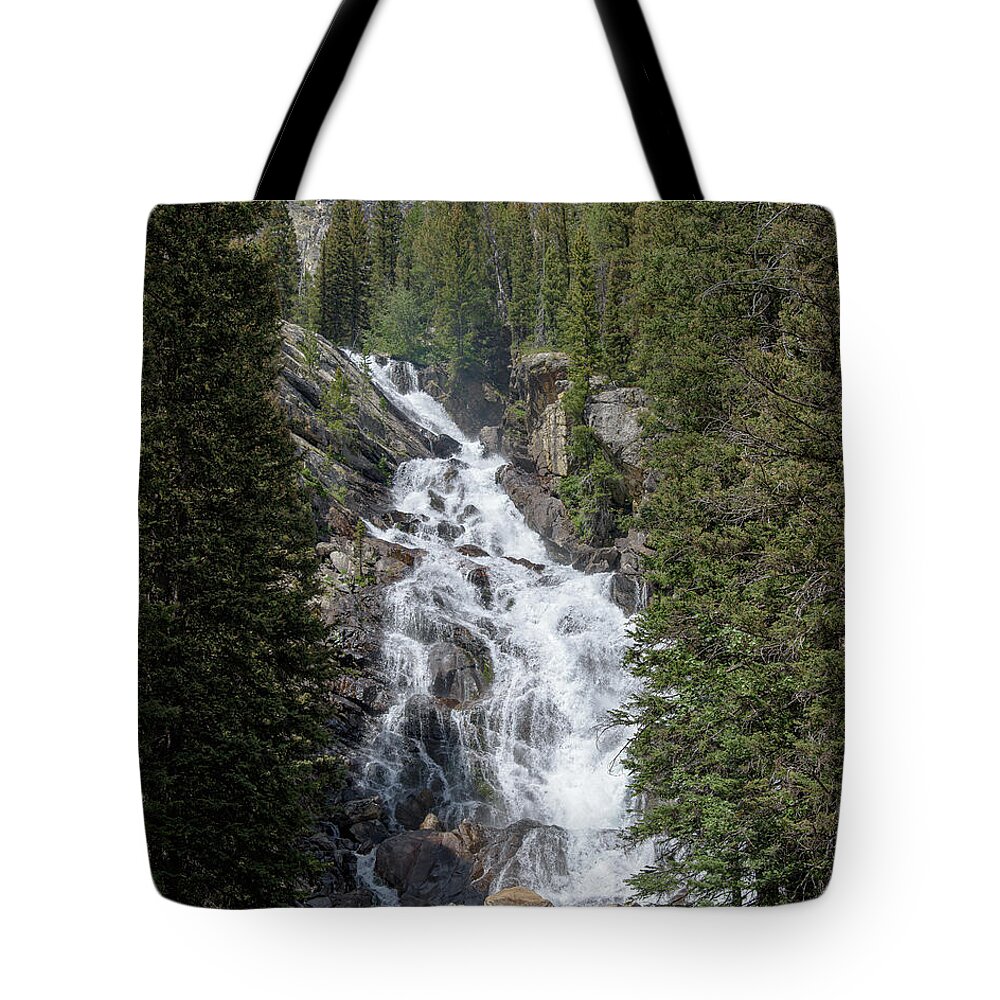 Waterfall Amidst Forest Landscape Tote Bag
