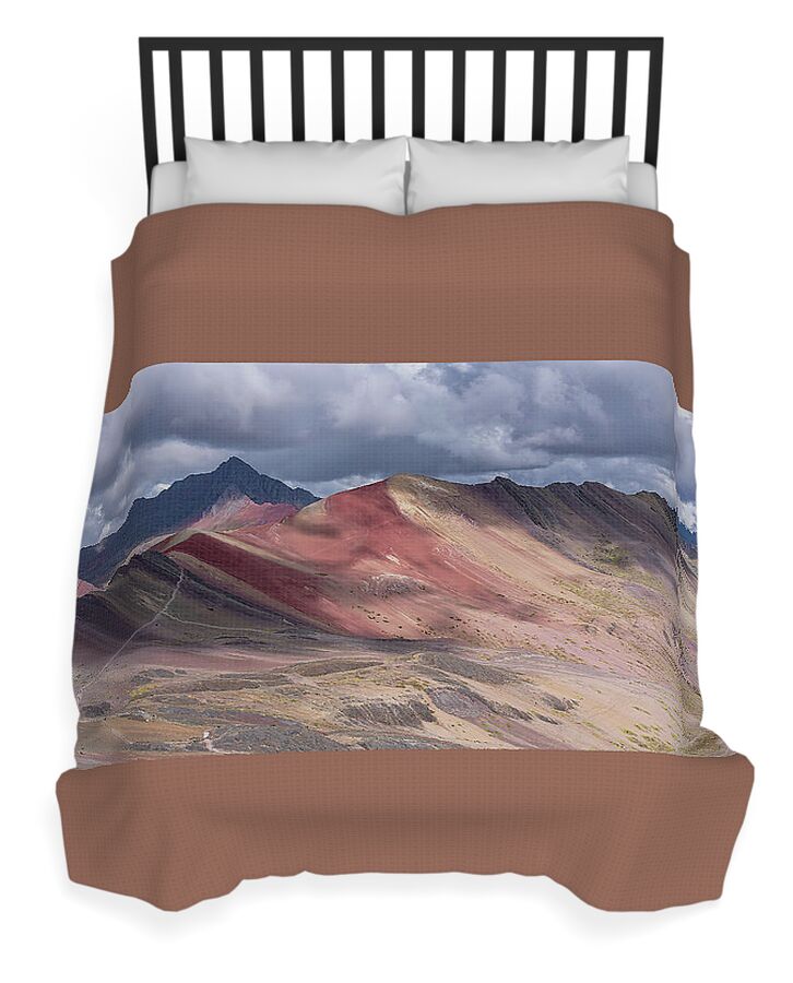 Rainbow Mountain Range Under Cloudy Skies Duvet Cover