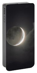 Shimmering Crescent Among Clouds Portable Battery Charger