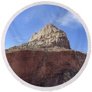 Majestic Mountain Peak Under Blue Sky Round Beach Towel