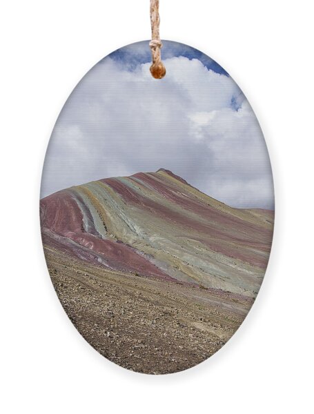 Colorful Mountain Range Under Cloudy Sky Ornament