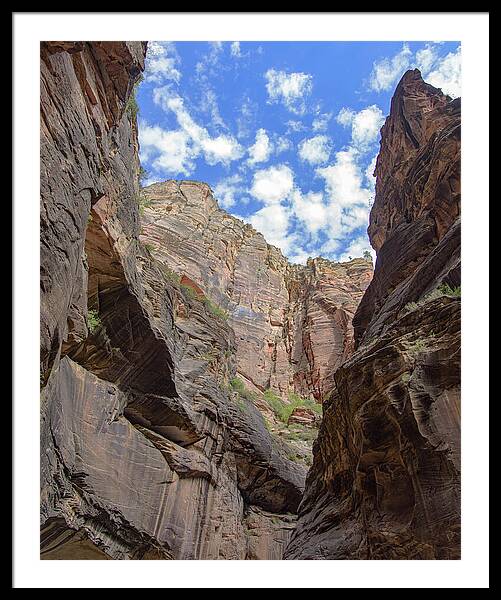 Majestic Canyon Sky View In The Narrows Framed Print