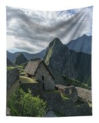 Ancient Ruins With Majestic Mountain Backdrop Tapestry