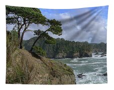 Coastal Serenity With Rugged Cliffs Tapestry