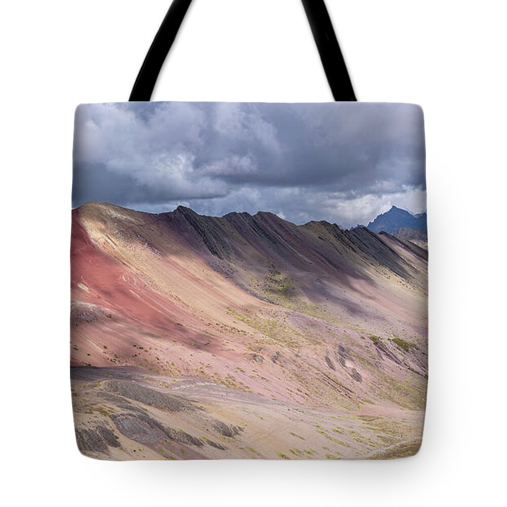 Rainbow Mountain Range Under Cloudy Skies Tote Bag