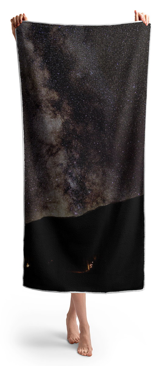Starry Night Over Mountain Landscape Beach Towel