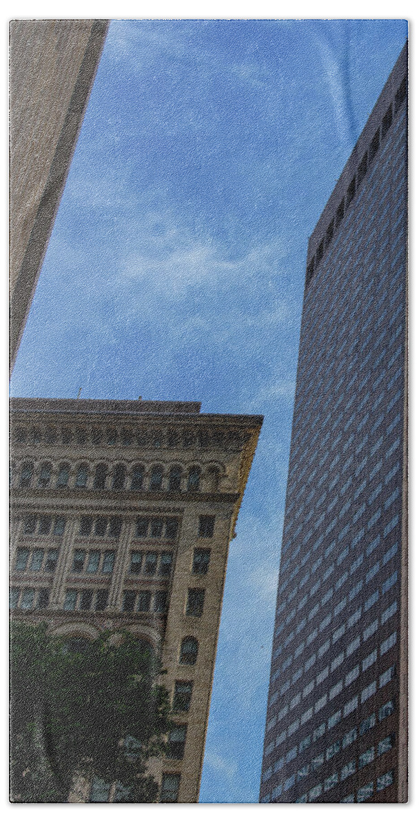 Skyscrapers Against Blue Sky Hand Towel