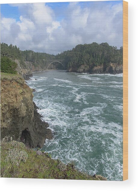 Coastal Bridge Over Rushing Waters Wood Print