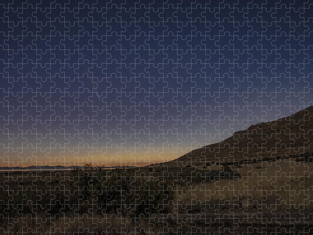 Twilight Comet Over Desert Landscape Jigsaw Puzzle
