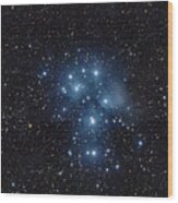 Pleiades Cluster In Cosmic Night Wood Print