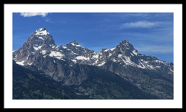 Snow-capped Teton Mountain Peaks Under Blue Sky Framed Print