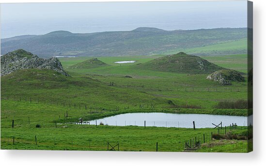 Tranquil Green Hills And Distant Sea Acrylic Print