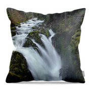 Serene Flow Through Mossy Forest Throw Pillow