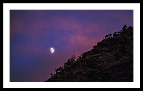 Moonlit Evening Over Silhouetted Hills Framed Print