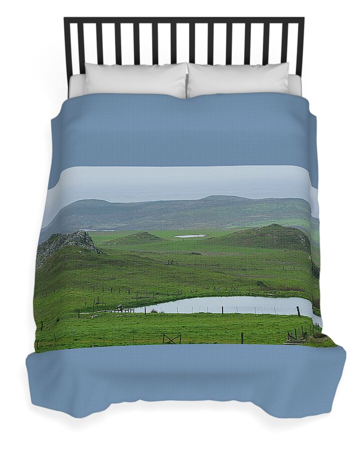 Tranquil Green Hills And Distant Sea Duvet Cover