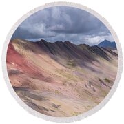 Rainbow Mountain Range Under Cloudy Skies Round Beach Towel
