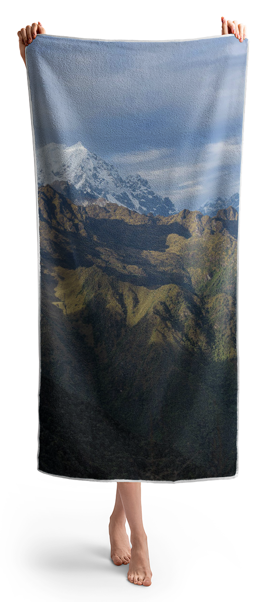 Majestic Andes Mountain Peaks Under Cloudy Sky Beach Towel