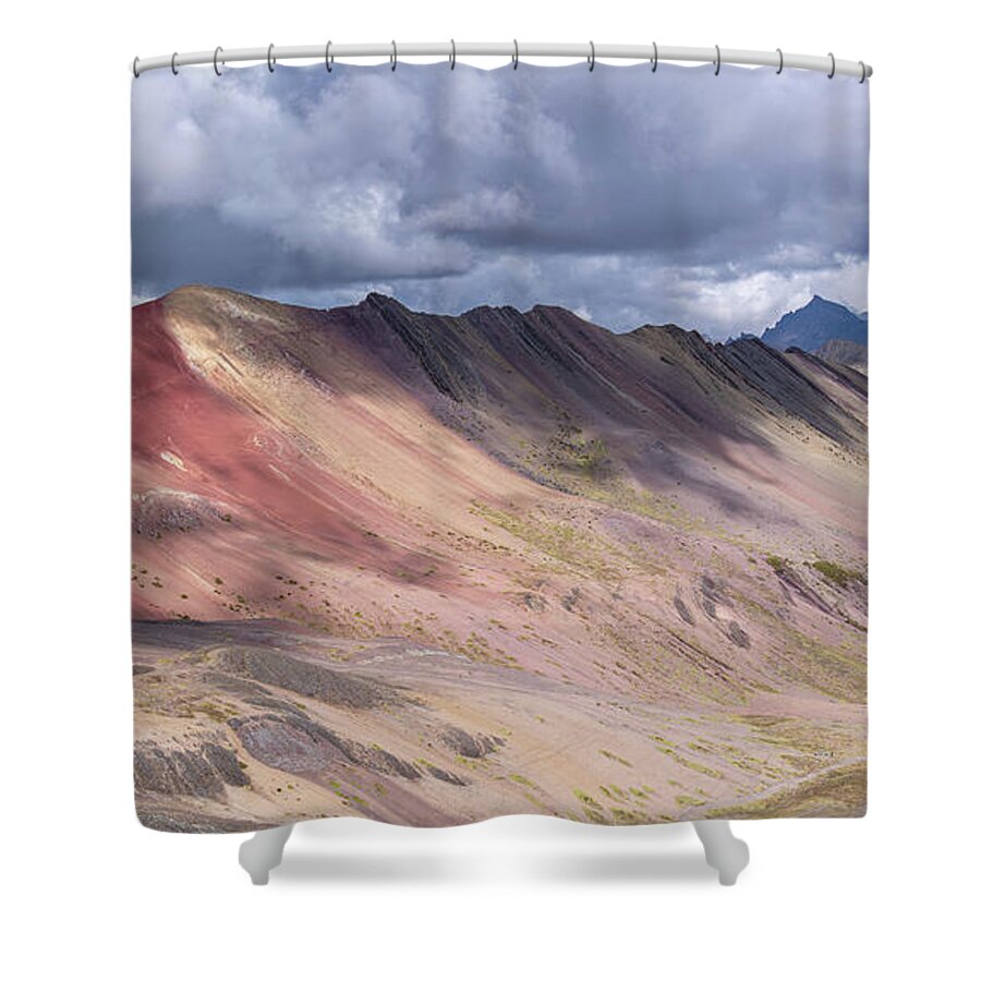 Rainbow Mountain Range Under Cloudy Skies Shower Curtain