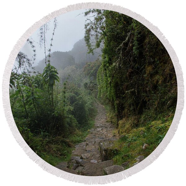 Misty Forest Pathway On The Inca Trail Round Beach Towel