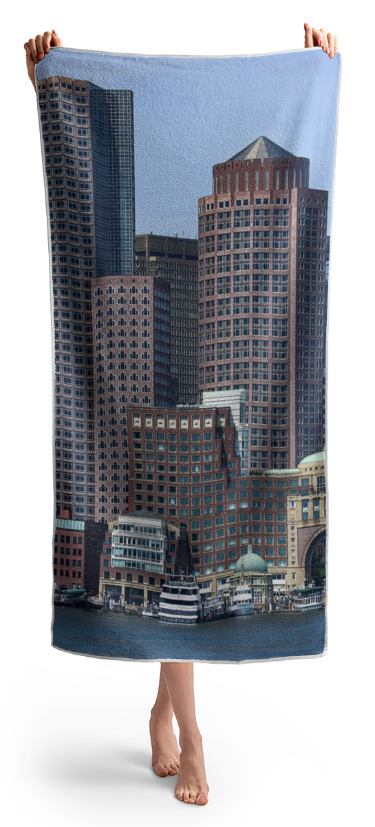 Boston Skyline by the Water Beach Towel