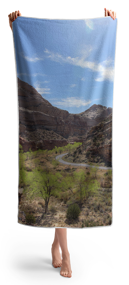 Winding Road Through Desert Canyon Beach Towel