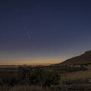Twilight Comet Over Desert Landscape Poster