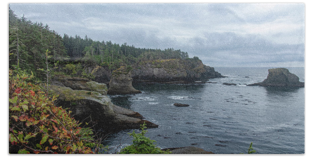 Serene Coastal Cliffs at Dawn Hand Towel