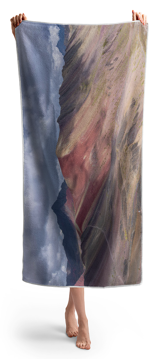 Rainbow Mountain Range Under Cloudy Skies Beach Towel