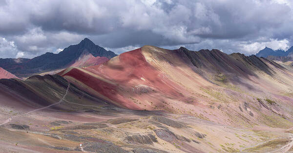 Rainbow Mountain Range Under Cloudy Skies Art Print