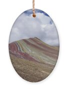 Colorful Mountain Range Under Cloudy Sky Ornament