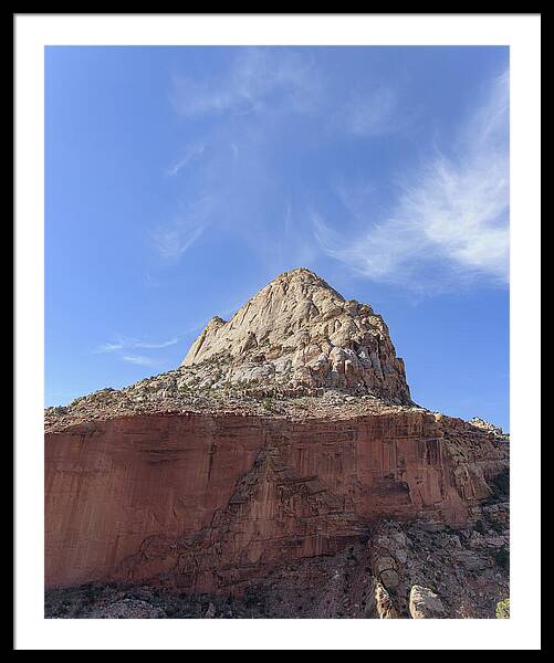 Majestic Mountain Peak Under Blue Sky Framed Print