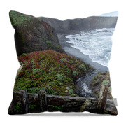 Rocky Coastline With Vibrant Foliage Throw Pillow