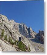 Majestic Mountain Peaks Under Blue Sky Metal Print