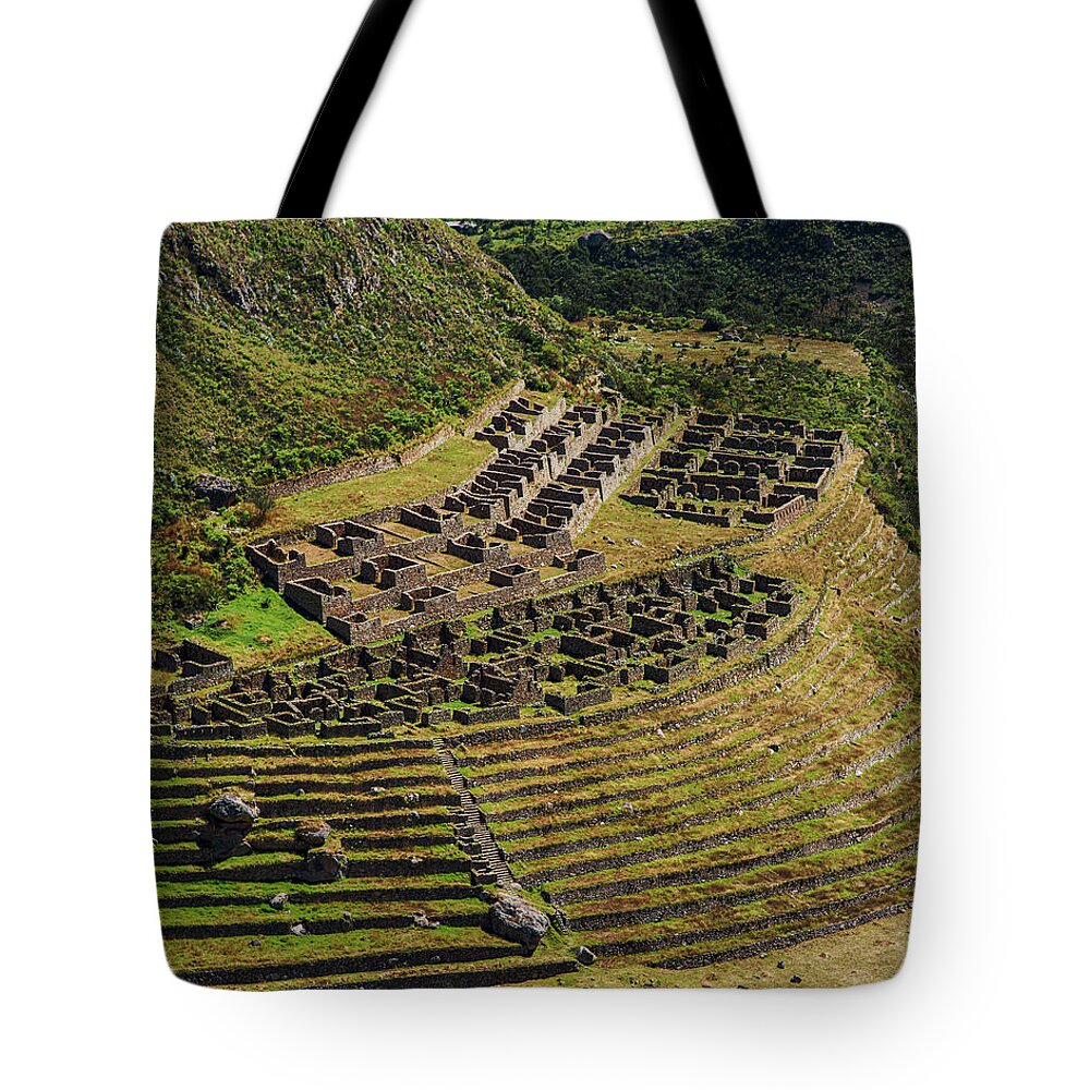 Ancient Terraces And Ruins In Andes Mountains Tote Bag