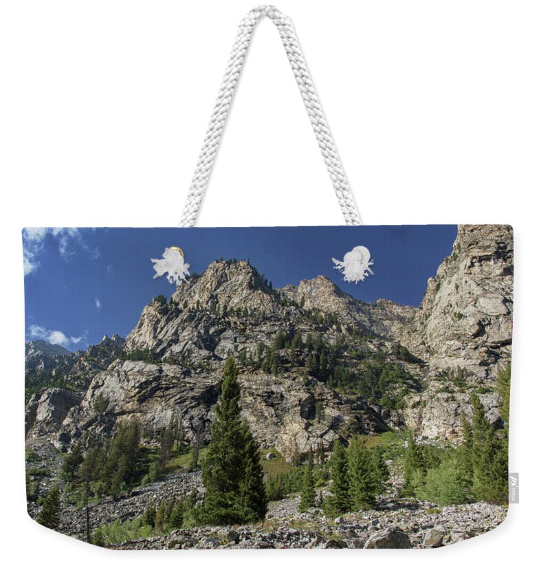 Majestic Mountain Peaks Under Blue Sky In Cascade Canyon Weekender Tote Bag