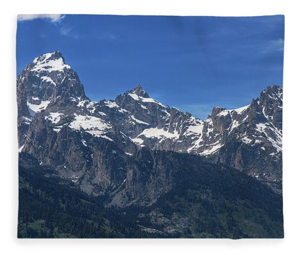 Snow-capped Teton Mountain Peaks Under Blue Sky Fleece Blanket