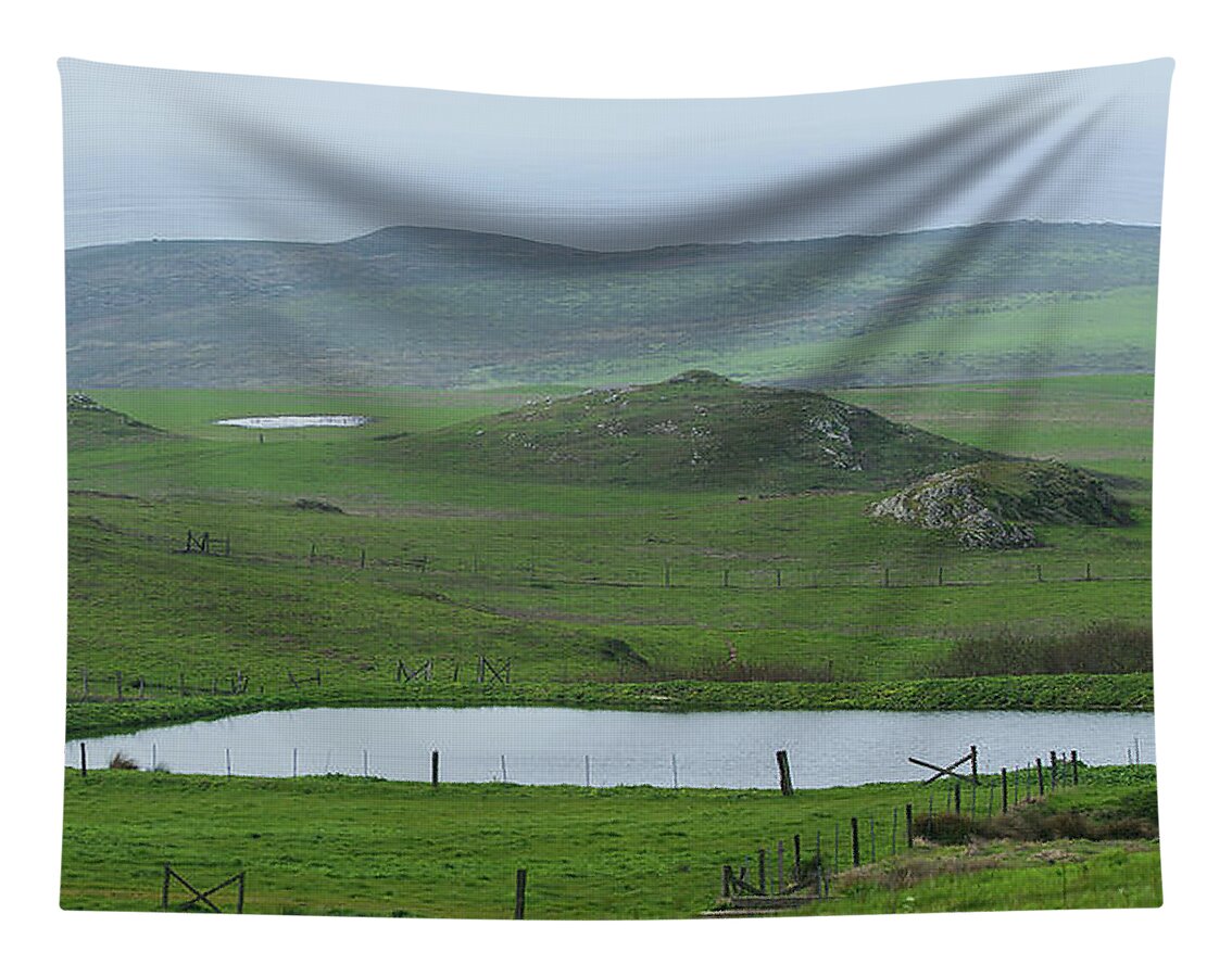 Tranquil Green Hills And Distant Sea Tapestry
