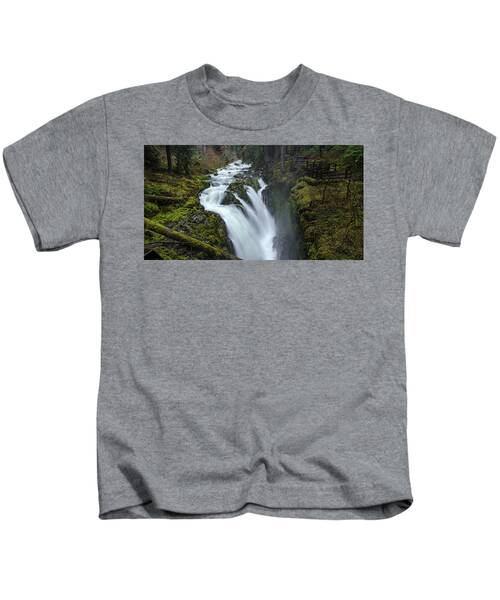 Serene Flow Through Mossy Forest Kids T-Shirt