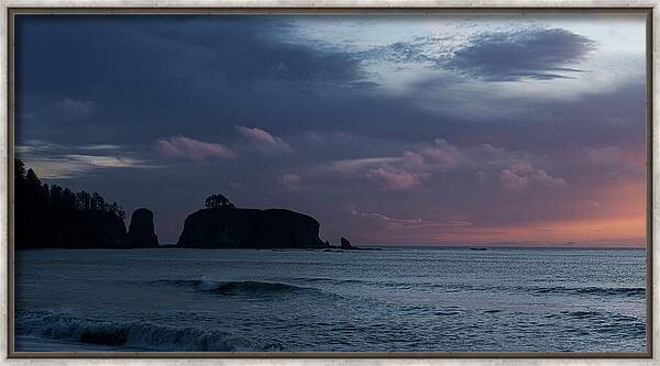 Serene Coastal Sunset with Cliffs Framed Print
