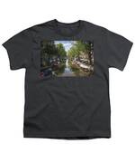 Serene Amsterdam Canal With Boats And Trees Youth T-Shirt