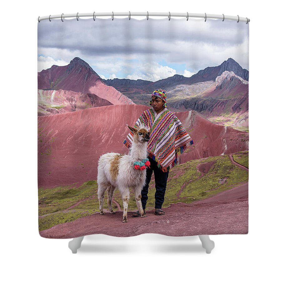Peruvian Scene With Red Valley And Llama Shower Curtain