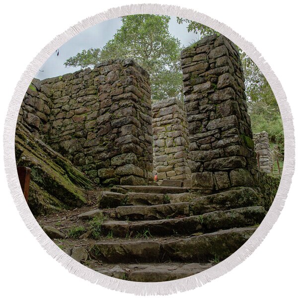 Ancient Stone Passageway Round Beach Towel