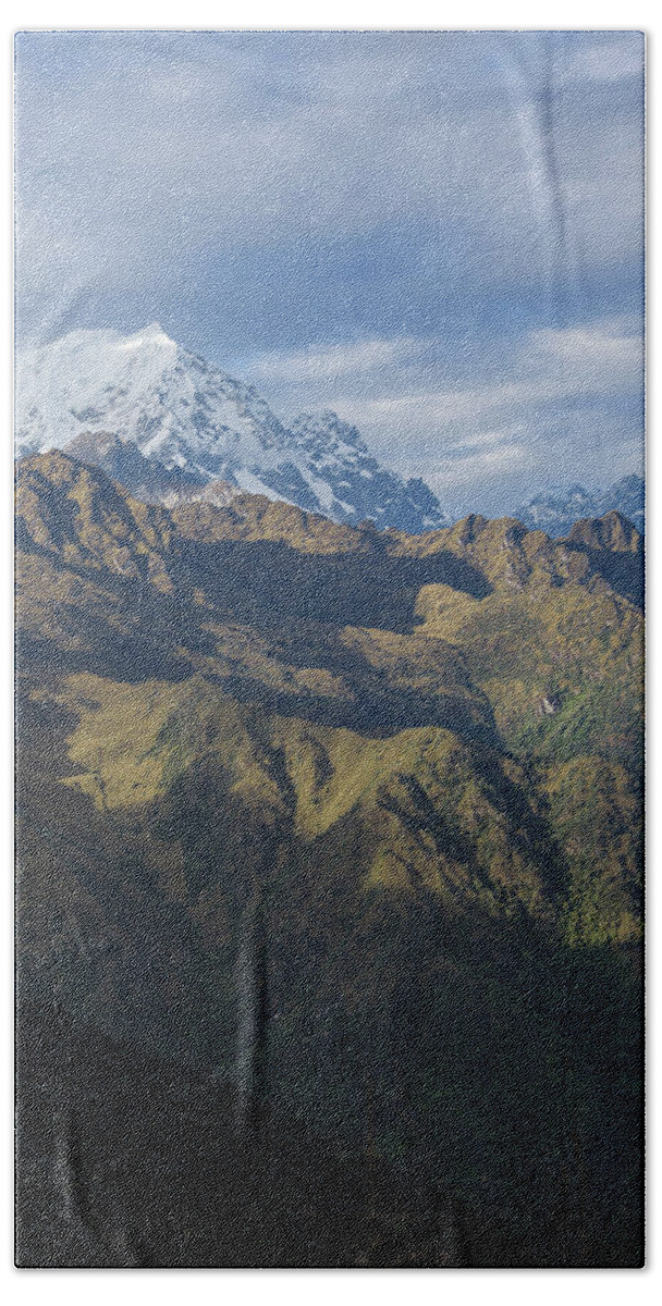 Majestic Andes Mountain Peaks Under Cloudy Sky Hand Towel
