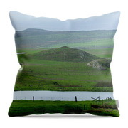 Tranquil Green Hills And Distant Sea Throw Pillow