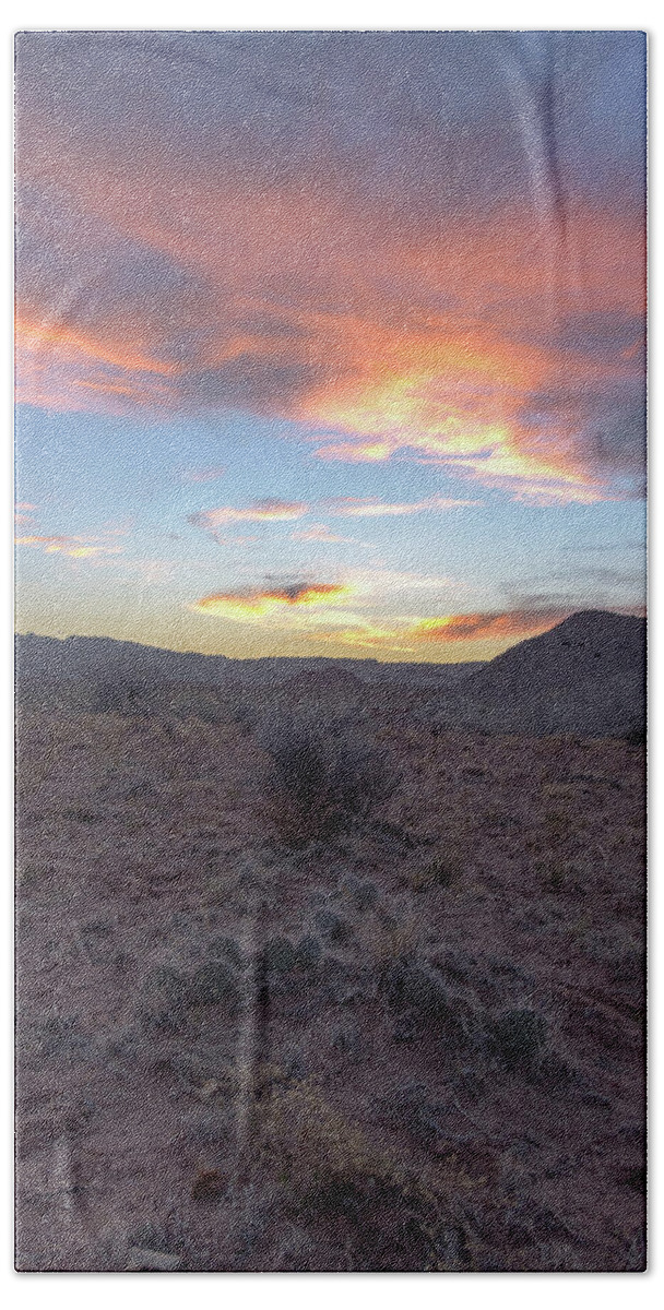 Desert Sunset Over Rugged Terrain Hand Towel