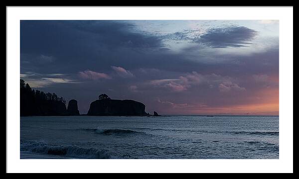 Serene Coastal Sunset with Cliffs Framed Print