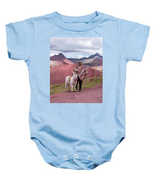 Peruvian Scene With Red Valley And Llama Baby One-Piece